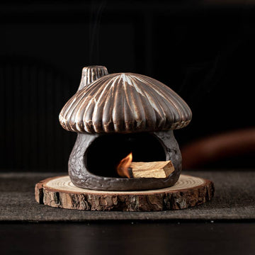 Ceramic Mushroom House Back Flow Incense Burner: Brown Mushroom