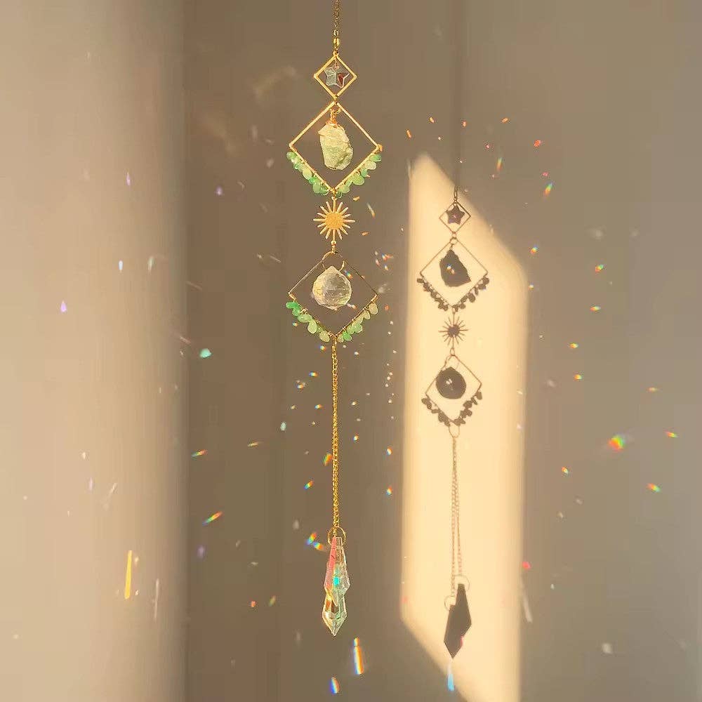 Natural Crystal Sun Catcher Geometric Diamond Wind Chime: Aventurine