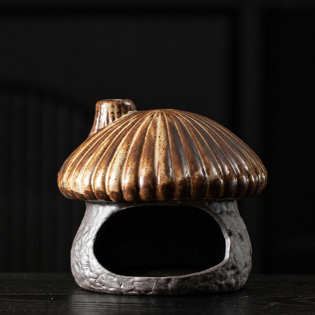 Ceramic Mushroom House Back Flow Incense Burner: Brown Mushroom