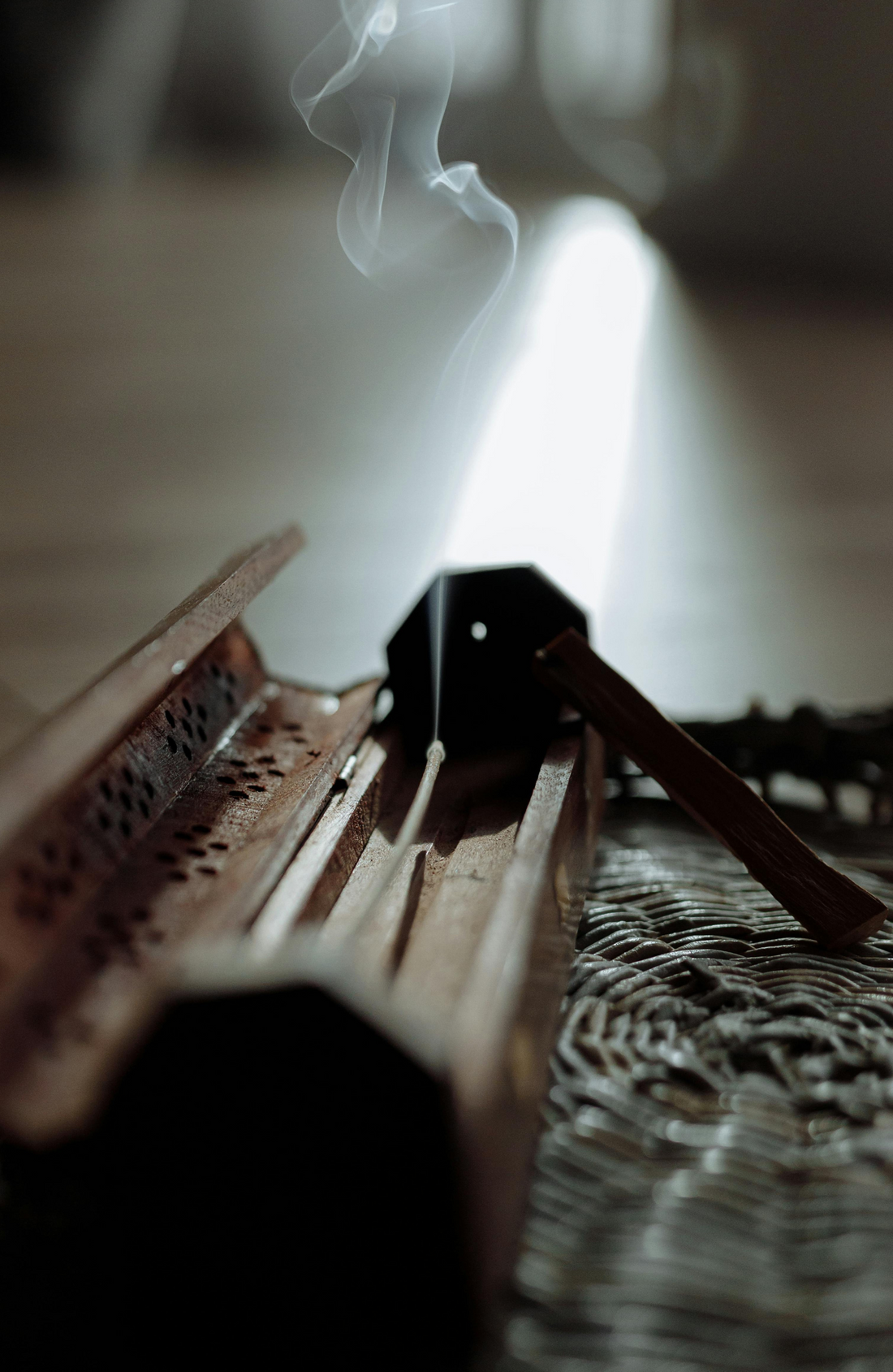 Hand Carved Wooden Incense Burner Box - Sun & Moon