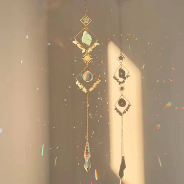 Natural Crystal Sun Catcher Geometric Diamond Wind Chime:  Amazonite