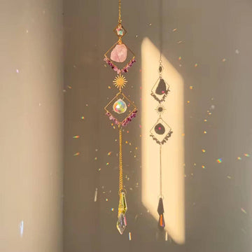 Natural Crystal Sun Catcher Geometric Diamond Wind Chime: Amethyst