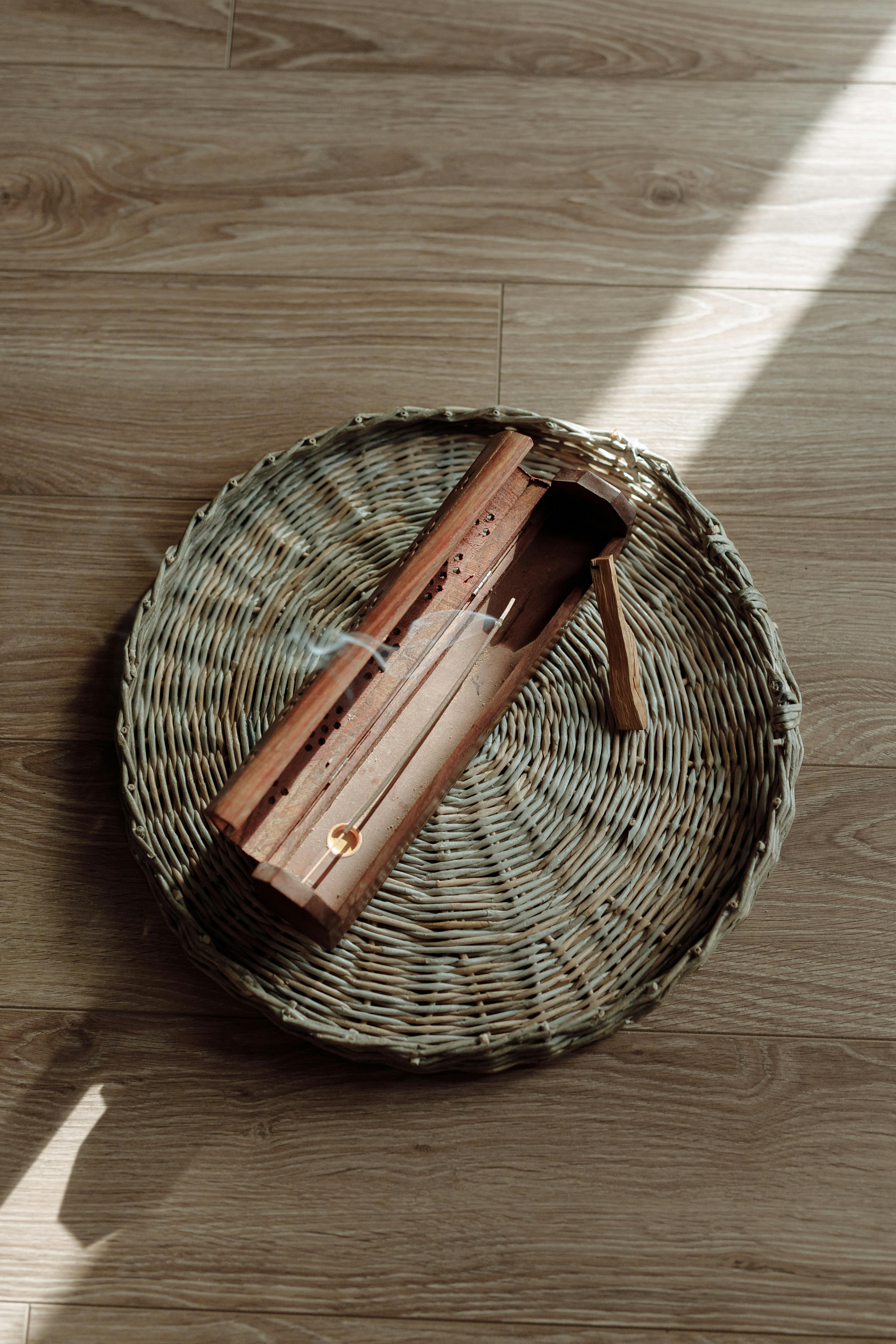 Hand Carved Wooden Incense Burner Box - Sun & Moon